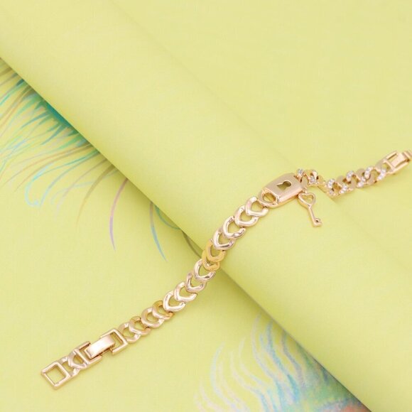 "Rose Gold Heart Lock Key Charm Bracelet with Sparkling Links, XPBL0914 - Picture 6 of 12